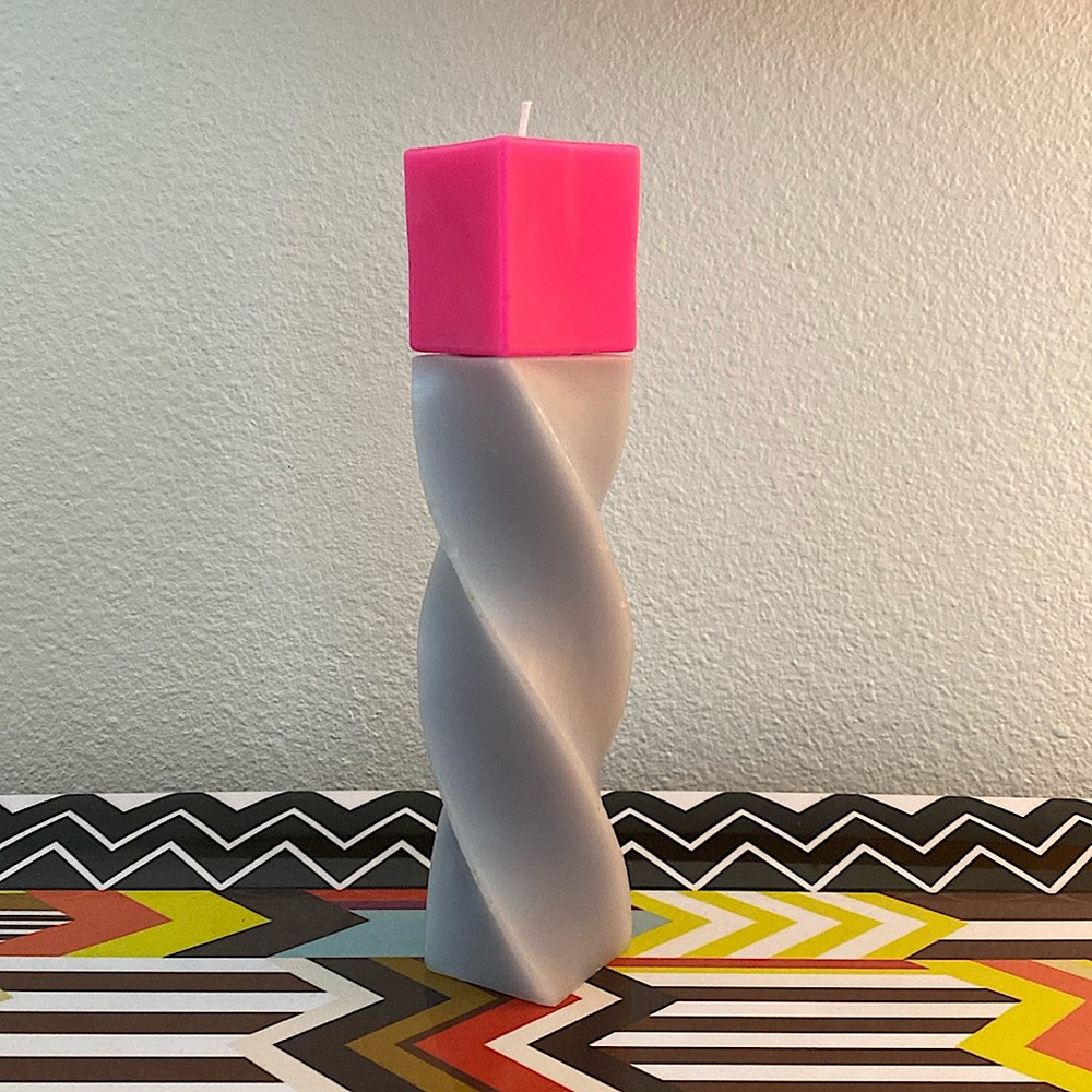 Pink and Gray Twisted Candle